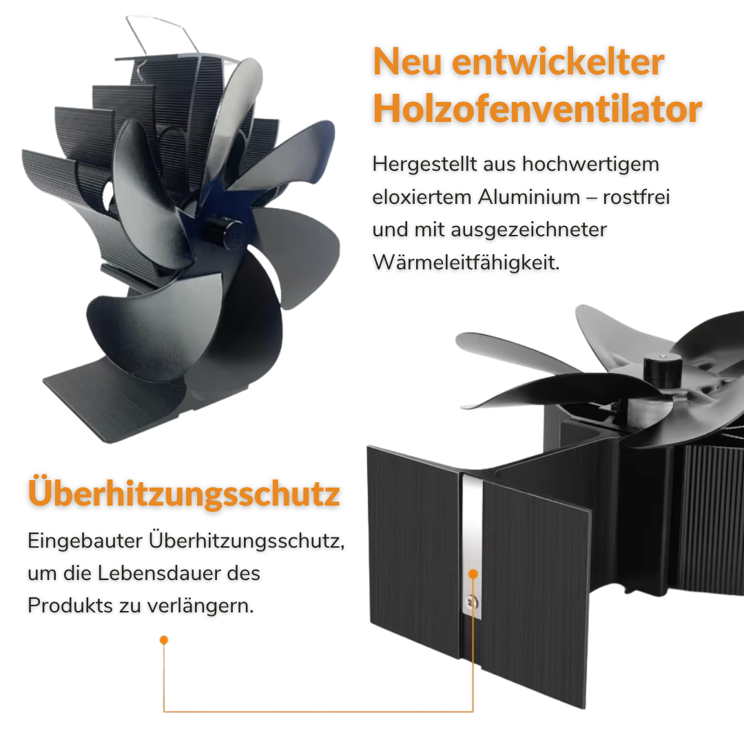 ThermoCirculator™ | 6-Flügel Holzofenventilator ohne Strom für effiziente Wärmeverteilung