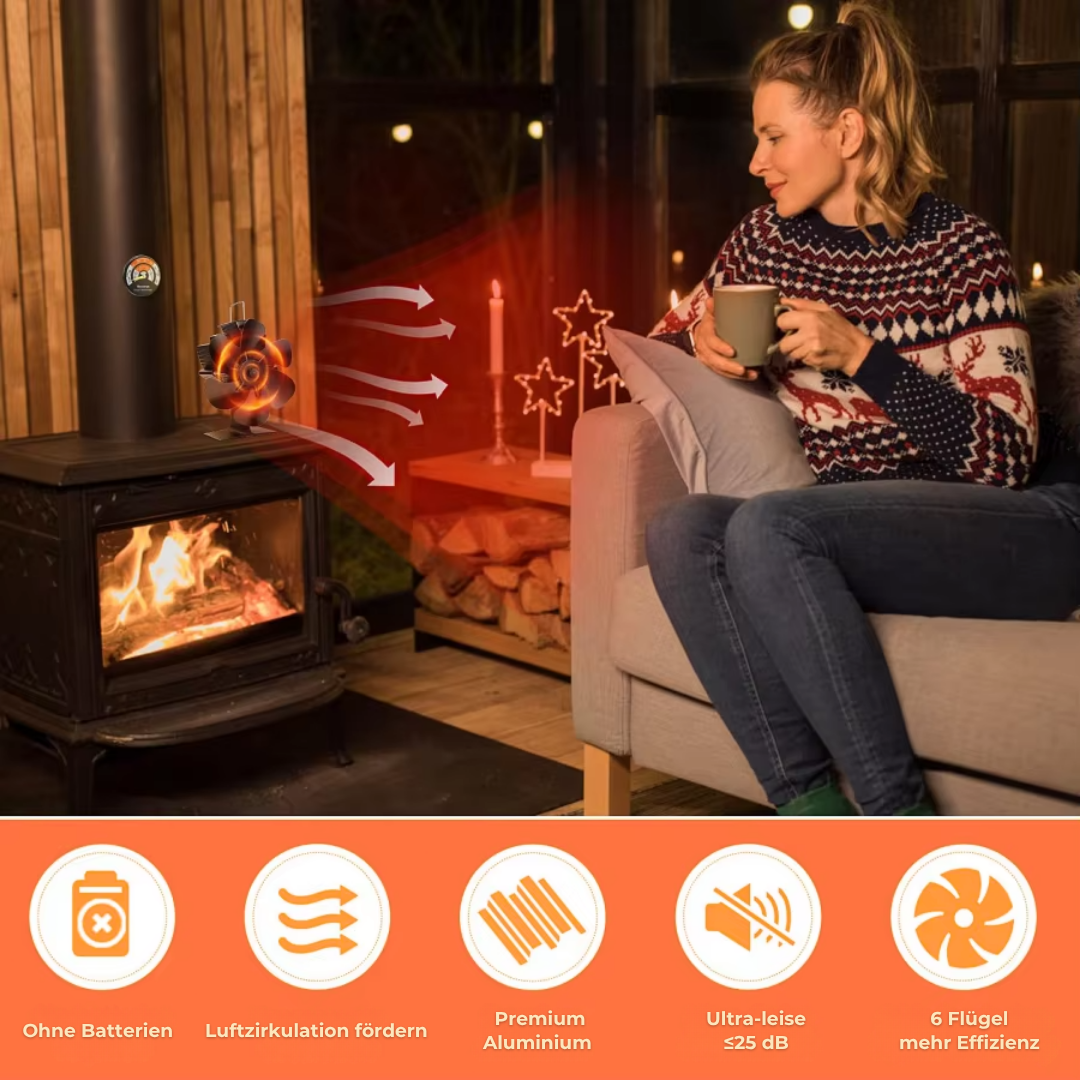 ThermoCirculator™ | 6-Flügel Holzofenventilator ohne Strom für effiziente Wärmeverteilung